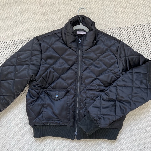 Good American cropped satin quilted puffer jacket black small 2 - Picture 5 of 8